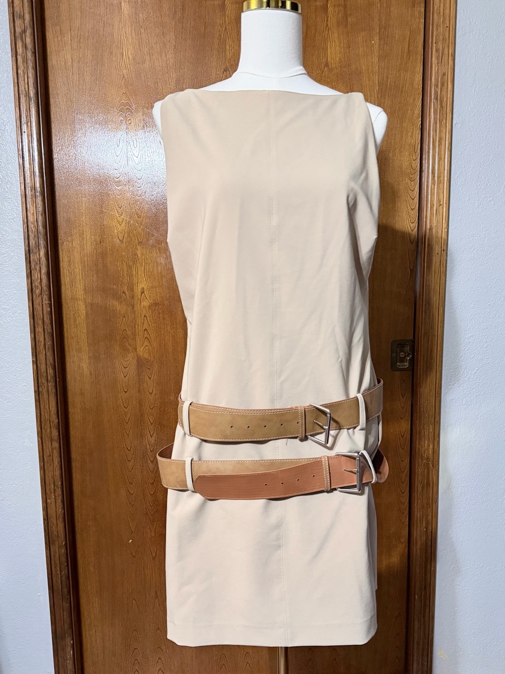 Zara NWT Beige Double Belted Dress XXL fits like M-L